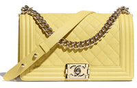 CHANEL LEBOY Cow Leather Handbag Chain Shoulder Bag Women's Yellow