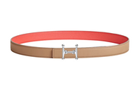 HERMES Double Sided H Shaped Decoration Leather Belts Women's Brown Width 2.4cm