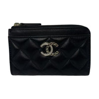 CHANEL Leather Card Holder Women's Black