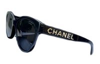 CHANEL Irregular Shape Sunglasses Women's Black