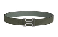 HERMES Casual Unique Smooth Buckle Silver Calfskin Double-Sided Belt Men's Green Width: 3.8cm