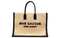 SAINT LAURENT Rive Gauche Raffia Handbag Tote Women's Black/Beige