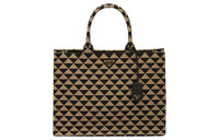 PRADA Symbol Jacquard Fabric With Leather Tote Bag, Shopping Bag, Handbag Women's
