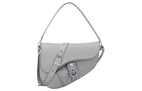 DIOR Saddle Grained Calfskin Saddle Bag Handbag Shoulder Bag Men's Gray
