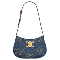 CELINE Triomphe Fabric Handbag, Shoulder Bag Medium Size Women's Denim Blue