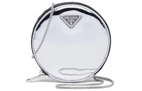 PRADA Leather Crossbody Clutch Mini Women's Silver