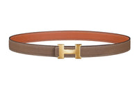 HERMES Gold Buckle Epsom Calfskin Double-Sided Leather Belt Women's Brown Width: 2.4cm