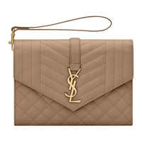 SAINT LAURENT Calfskin Envelope Bag Clutches Women's Brown