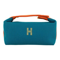 HERMES Bride-a-Brac Fabric Surface Travel Storage Bag Handbag Toiletry Bag Small Size Unisex Blue