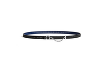 HERMES Cut-Out Floral Ring Buckle Leather Belts Women's Blue Width 1.3CM