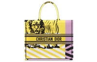 DIOR BookTote Embroidery Totes Handbag Shoulder Bag Large Size Women's Bright Yellow/Pink