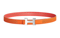 HERMES Trendy Cut-Out Silver Buckle Epsom Calfskin Double-Sided Leather Belt Women's Orange Width: 2.4cm