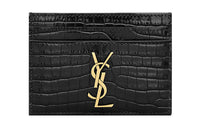 SAINT LAURENT CASSANDRE Cow Leather Wallet, Card Holder Women's Black