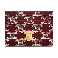 CELINE Calfskin Card Holder Women's Light Burgundy Red