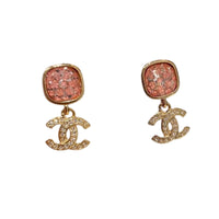 CHANEL Metal Rhinestone Earrings Women's Gold