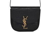 SAINT LAURENT KAIA Shiny Crocodile Pattern Embossed Cow Leather Saddle Bag, Crossbody Bag, Shoulder Bag Women's Black