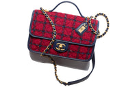 CHANEL Wool Blend Wool Handbag Shoulder Bag Crossbody Bag Small Size Women's Red & Navy