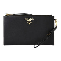 PRADA Saffiano Leather Clutch Women's Black