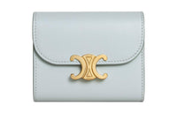 CELINE Triomphe Shiny Calfskin Card Holder Wallet Small Size Women's Soft Blue