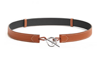 HERMES Two-Tone Design Leather Belts Women's Brown Width 2.4CM