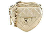 CHANEL Lambskin Heart Shaped Shoulder Bag Crossbody Bag Women's Gold