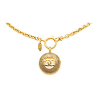 CHANEL 1970 1980 Plated Cc Round Pendant Necklace Costume Necklace