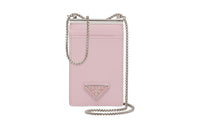 PRADA Brushed Leather Card Holder Women's Pink