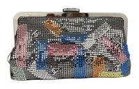CHANEL Embroidered Metallic Gauze Pearl Evening Party Clutch Regular Women's Silver & Multicolor