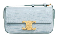 CELINE Triomphe Crocodile Leather Crossbody Bag Shoulder Bag Women's Ice Blue
