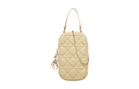 DIOR Lady Dior Sheepskin Cell Phone Pouch Women's Light Yellow