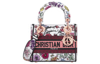 DIOR Lady D-Lite Embroidery Dior Bag Shoulder Bag Crossbody Bag Handbag Mini Women's White/Multicolor