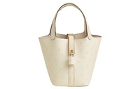 HERMES Picotin Lock Boreale Ostrich Leather Basket Bag Handbag 14 Women's I2 Nata Cream White