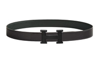 HERMES H Matte Black Buckle Togo Calfskin Double-Sided Leather Belt Women's Graphite/Dark Green Width: 3.2cm