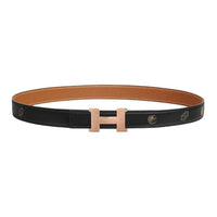 HERMES Calfskin Leather Belts Women's Black/Gold Width 2.4cm