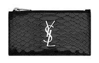 SAINT LAURENT CASSANDRE Python Skin Card Holder Women's Black
