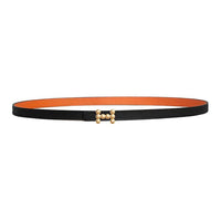 HERMES Metal Calfskin Gold-Plated Leather Belts Women's Black/Orange Width: 1.3cm