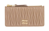 MIU MIU Nappa Leather Card Holder Wallet Women's Light Brown