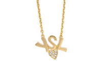 SAINT LAURENT 20th Century Plated Rhinestone Logo Heart Costume Necklace