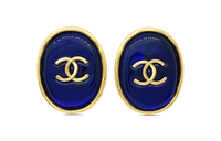 CHANEL 1993 CC-embossed Oval Glass Clip-on Earrings