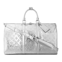 LOUIS VUITTON Leather One Shoulder Crossbody Portable Travel Bag Men's Silver