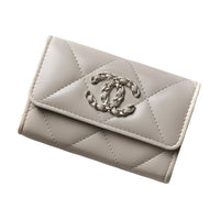 CHANEL Lambskin Wallets Card Holders Regular Women's Gray