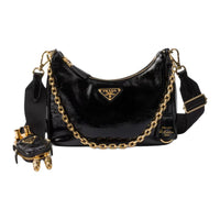 PRADA Re Edition Patent Leather Portable Crossbody Bag, Shoulder Bag Women's Black