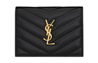 SAINT LAURENT CASSANDRE Lambskin Card Holder Women's Black