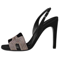 HERMES Holy Strap Sandals 10.5cm Women's Gray Black