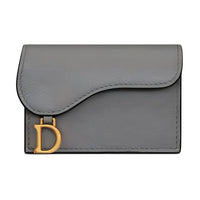 DIOR Saddle Goatskin Flap Card Holder Wallet Women's Gray