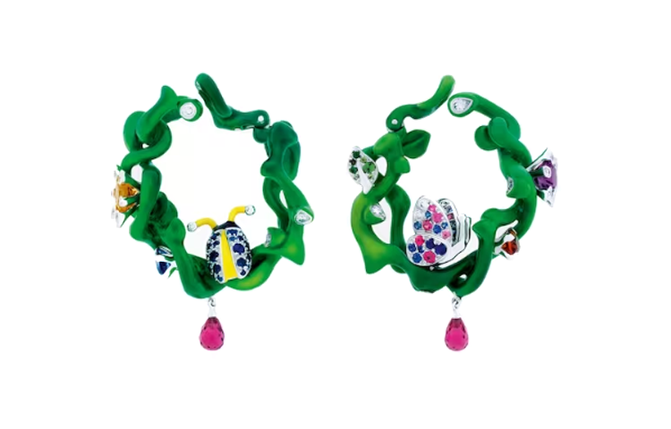 DIOR 18K White Gold Earrings Women's Green