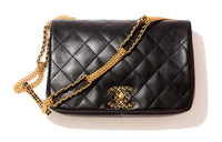CHANEL Sheepskin Crossbody Bag Women's Black