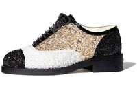 CHANEL Casual Single Shoes Women's Sequins White Gold
