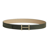 HERMES Brass Leather Belts Men's Gray Green/Sea Gorge Width: 3.2CM