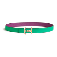 HERMES Calfskin Rose Gold-Plated Leather Belts Women's Green/Purple Width 2.4CM